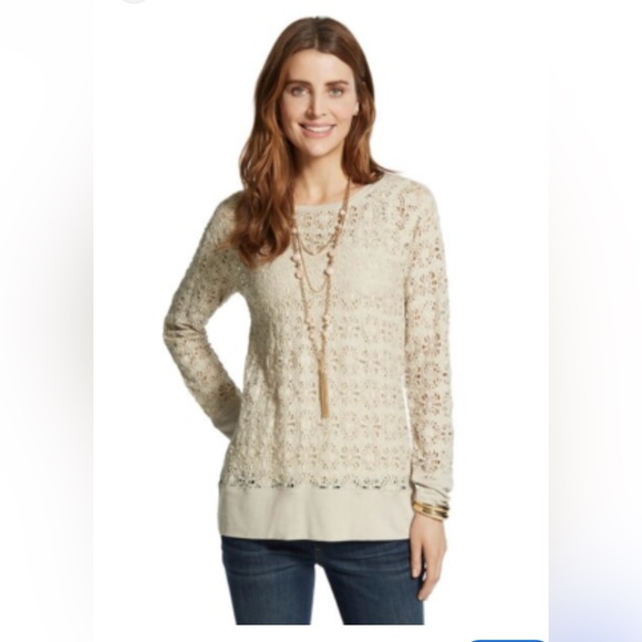 Chico's Tops - CHICO's Beige Novelty Textured Open Knit Long Sleeve Top Womens 1 Medium